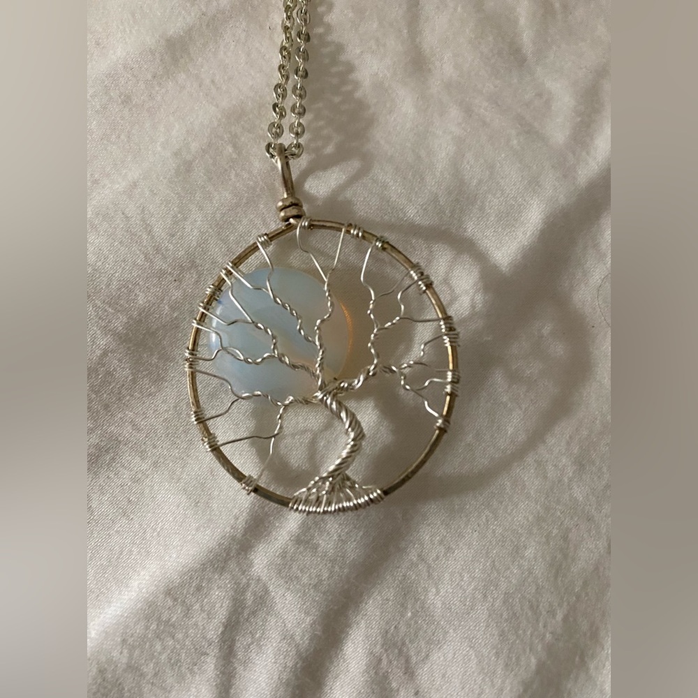 Tree of Life Wire Wrapped Opal Natural Gemstone Pendant Necklace